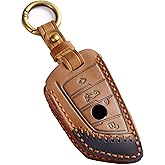 Hontumax Genuine Leather Key Fob Cover for BMW 1 3 4 5 7 Series X1 X3 X4 X5 X6 X7 330i 530i 540i 730i 2018-2023 Smart Key Case Holder Accessories (Brown)