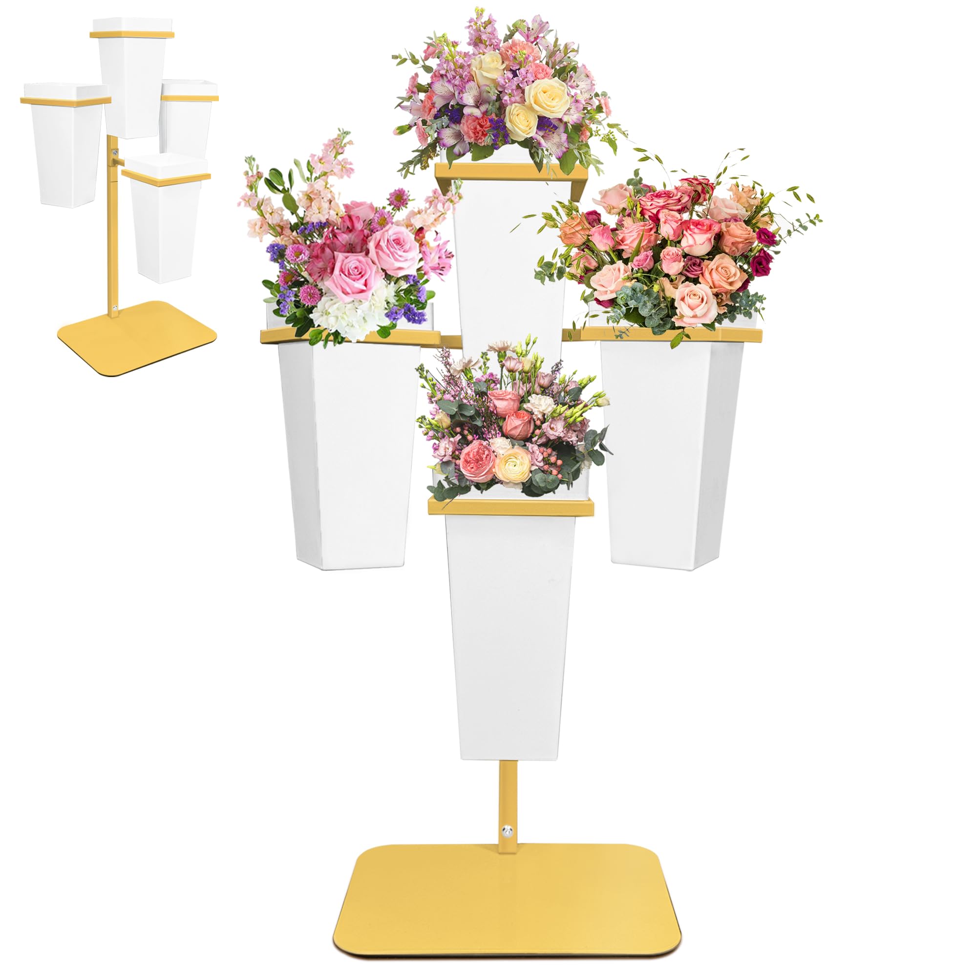 Photo 1 of PROLEE Flower Display Stand with Buckets, Wedding Flower Cart Display Stand with Wheels,Flower Stand for Wedding Party, Events and Garden Decor (Gold)
