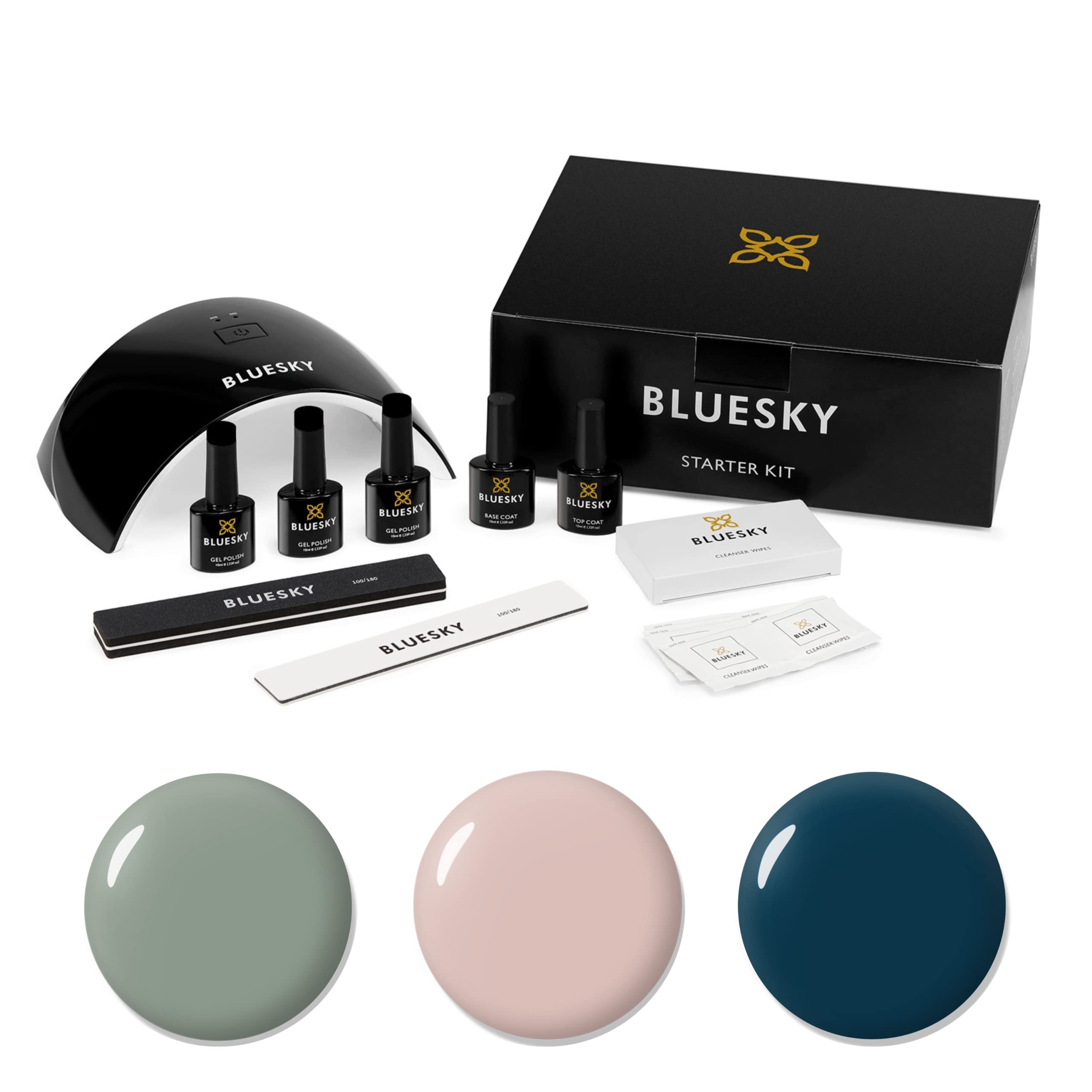BLUESKY Gel Nail Polish Starter Kit - Autumn, Gel Nail Kit with 24W UV LED Lamp Nail Dryer, 3 x 10ml Gel Nail Polishes, Cleanser Wipes, Top and Base Coat, Nail File and Buffer, Pack of 1