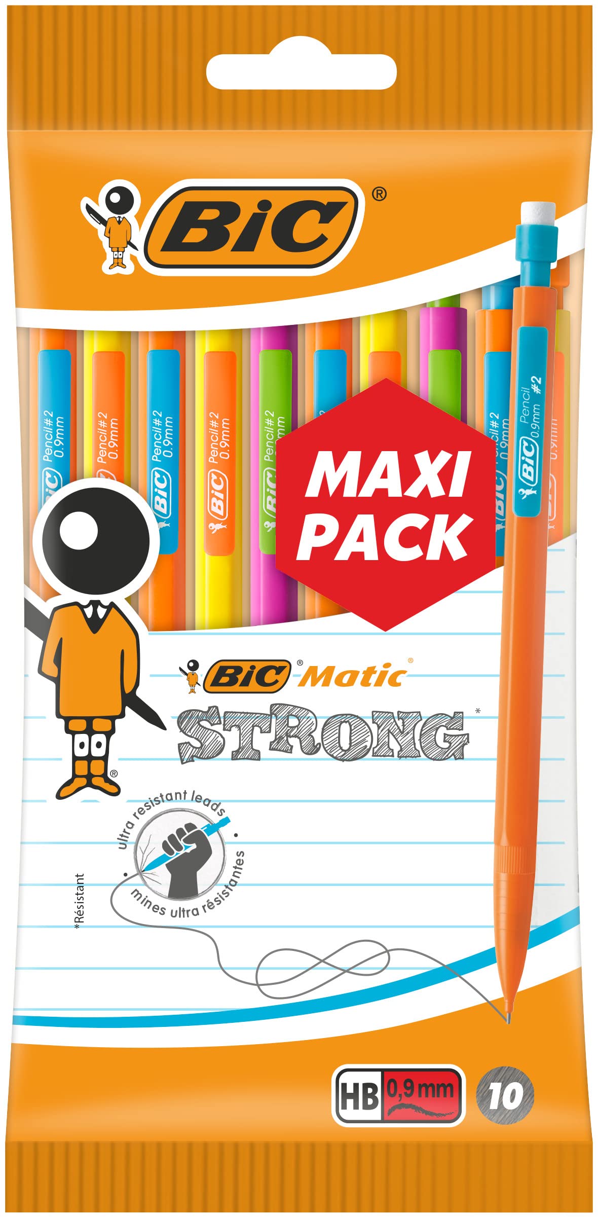 BIC Matic Strong Disposable Mechanical Pencils 0.9 mm Maxi Pack of 10