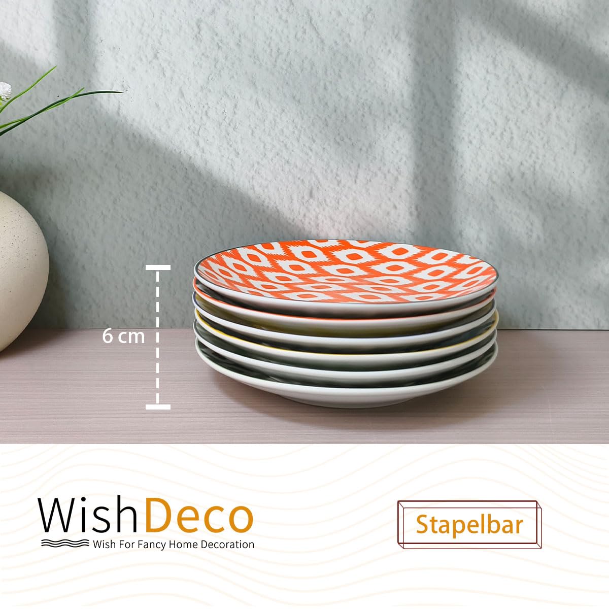 WishDeco Kuchenteller 6er Set, Kleine Dessertteller 15cm, Porzellan Salatteller, Bunte Frühstücksteller, Mini Speiseteller für Pasta, Obst, Brot 7