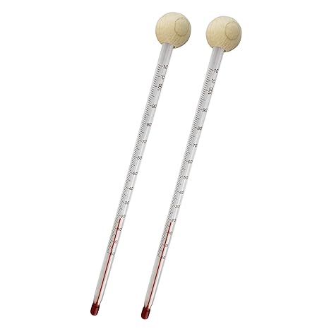Lantelme 7219 Teethermometer 2 St. Set mit Holzkugel - Analoger Tee Glasthermometer für Teewasser Temperaturmessung