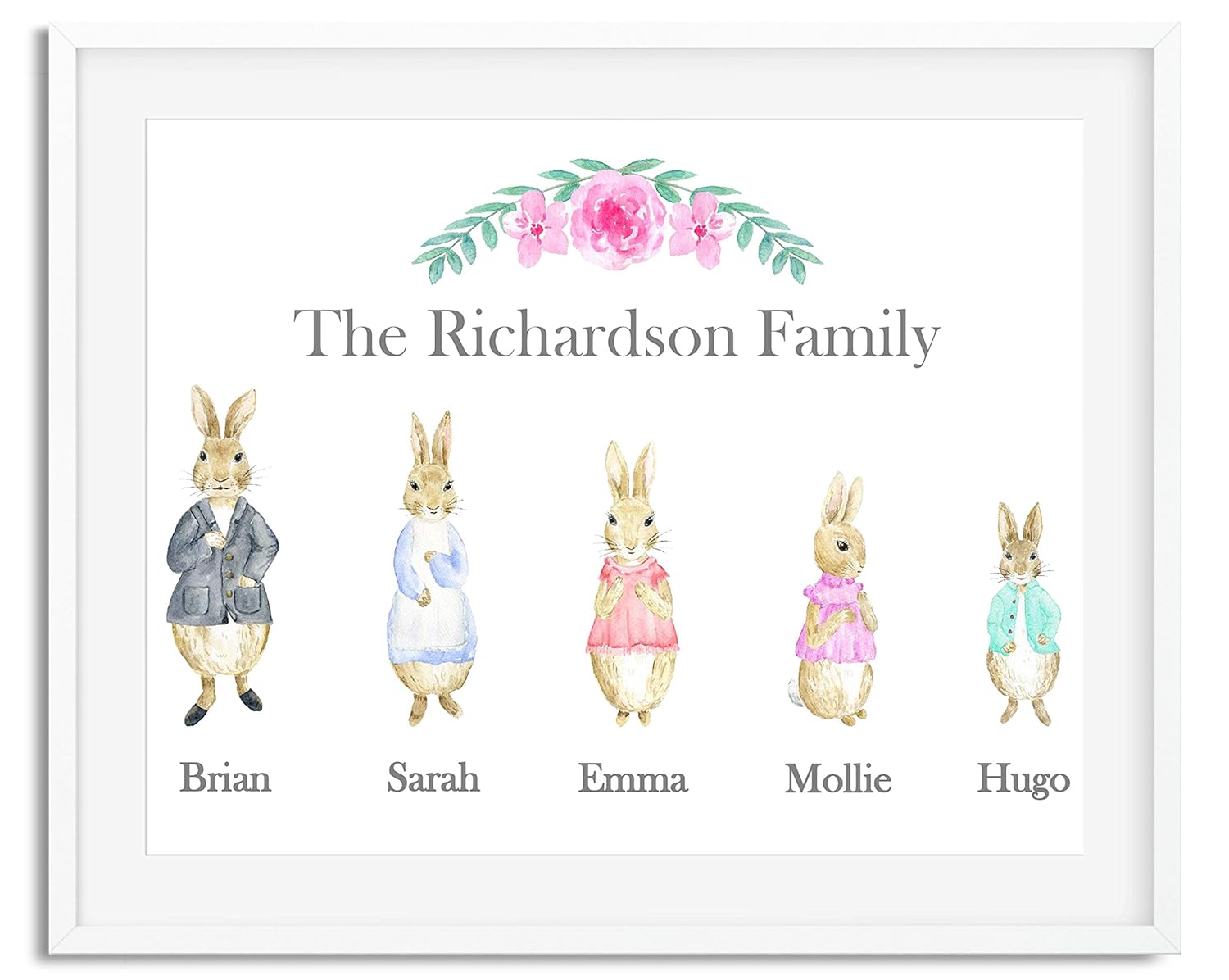 Personalised Peter Rabbit Family Watercolour Premium Print Picture A5