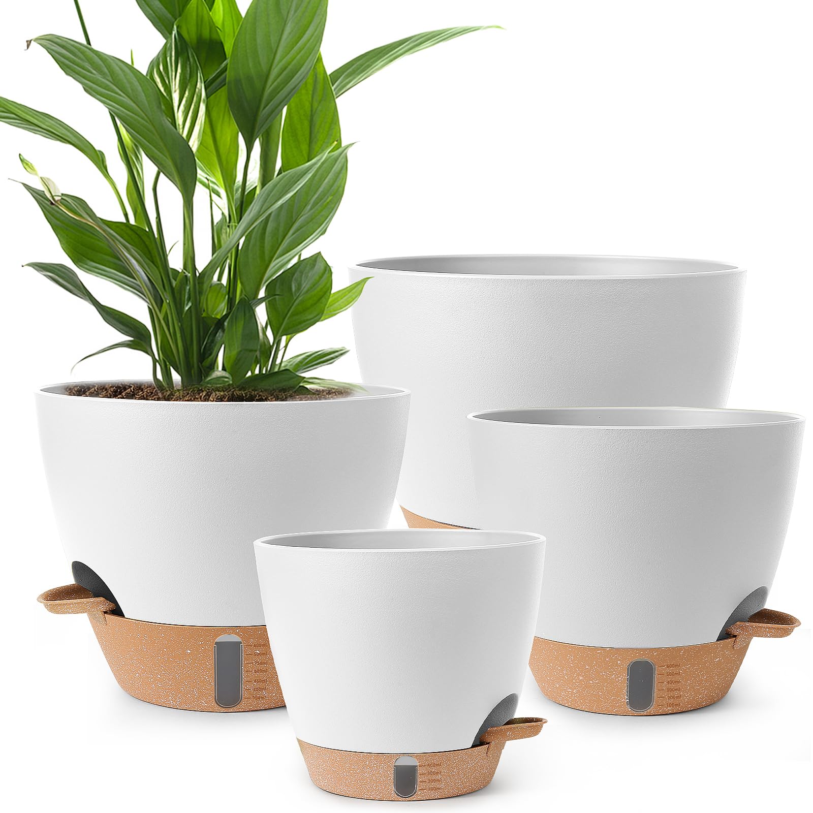 Photo 1 of WEICHENGXING Plant Pots,12/10/9/8/ Inch Large Plastic Self Watering Flower Pots Indoor Outdoor with Drainage Holes, Deep Reservoir,Nursery Planting Pot for Indoor Out Door Plants White