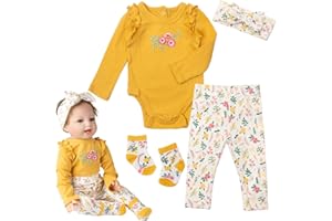 BABYFERE Reborn Baby Girl Doll Clothes Accessories 4 Pieces Set of Printed Yellow Suits for 20-22 inch Reborn Doll Fake Baby Clothes Supplies
