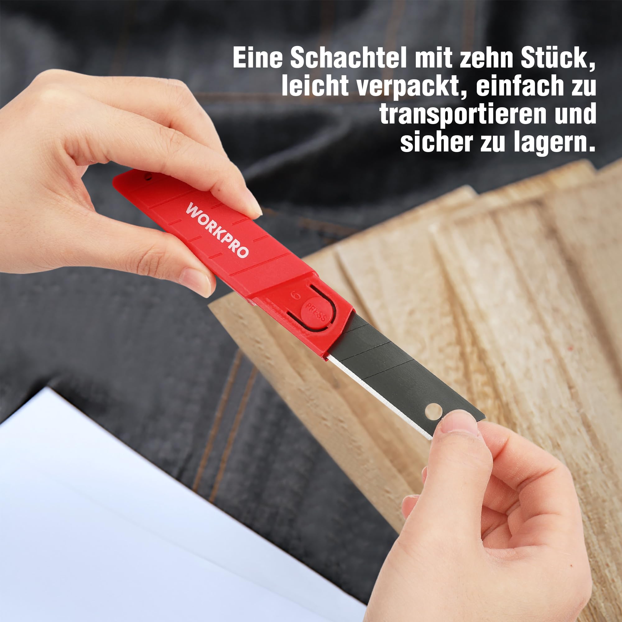 WORKPRO Cuttermesser Klingen 18mm 100 Stück für Profis, gehärtet & extrem scharf Ersatzklingen aus SK5, Abbrechklingen für Teppichmesser Cuttermesser inkl. 10 unabhängige Box 6