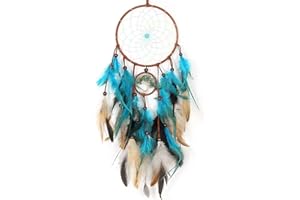 TEESHLY Dream Catchers with Tree of Life and Teal Feather Indian Handmade Dreamcatchers for Boho Wall Hanging Decoration, Ornament Festival Gift (Green Tree of Life)