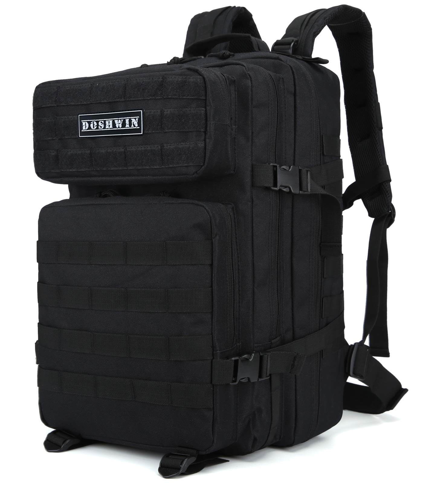 Doshwin 40L Military Backpack Tactical Army Assault Pack Molle Camo Rucksack for Camping Trekking Travel Hiking (Black)