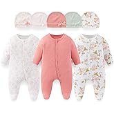 BABYSOLIS 8 Pack Unisex Baby Boy Girl Footed One-piece Outfit Infant Hats 0-12months Comfort New Born Romper Clothes