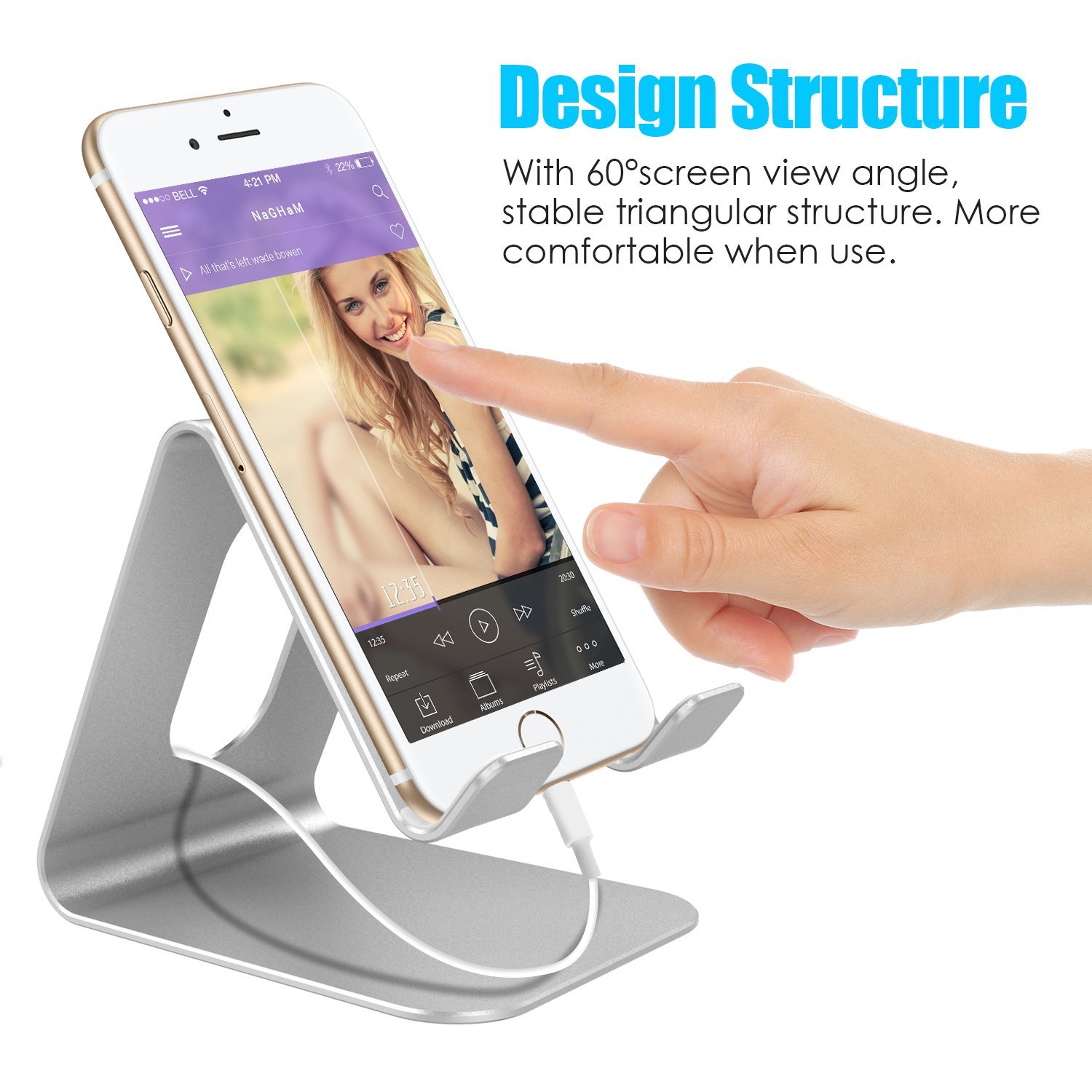 Cell Phone Stand, Barsone Aluminium Phone Holder Mount Stand for Phones and Tablets (Updated Silver)