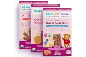 Ready, Set, Food! Organic Oat & Fruit Bars | Daniel Tiger Blueberry Banana, Peanut Butter Strawberry & Apple Cinnamon Variety 3 - Pack | Organic Toddler Snack with 8 Top Allergens Inside Every Bar