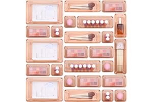 BUANSON 25 PCS Plastic Drawer Organizers Set, 4-Size Versatile Bathroom and Vanity Drawer Organizer Trays, Storage Bins for Makeup, Bedroom, Kitchen Gadgets & Office (Coffee)