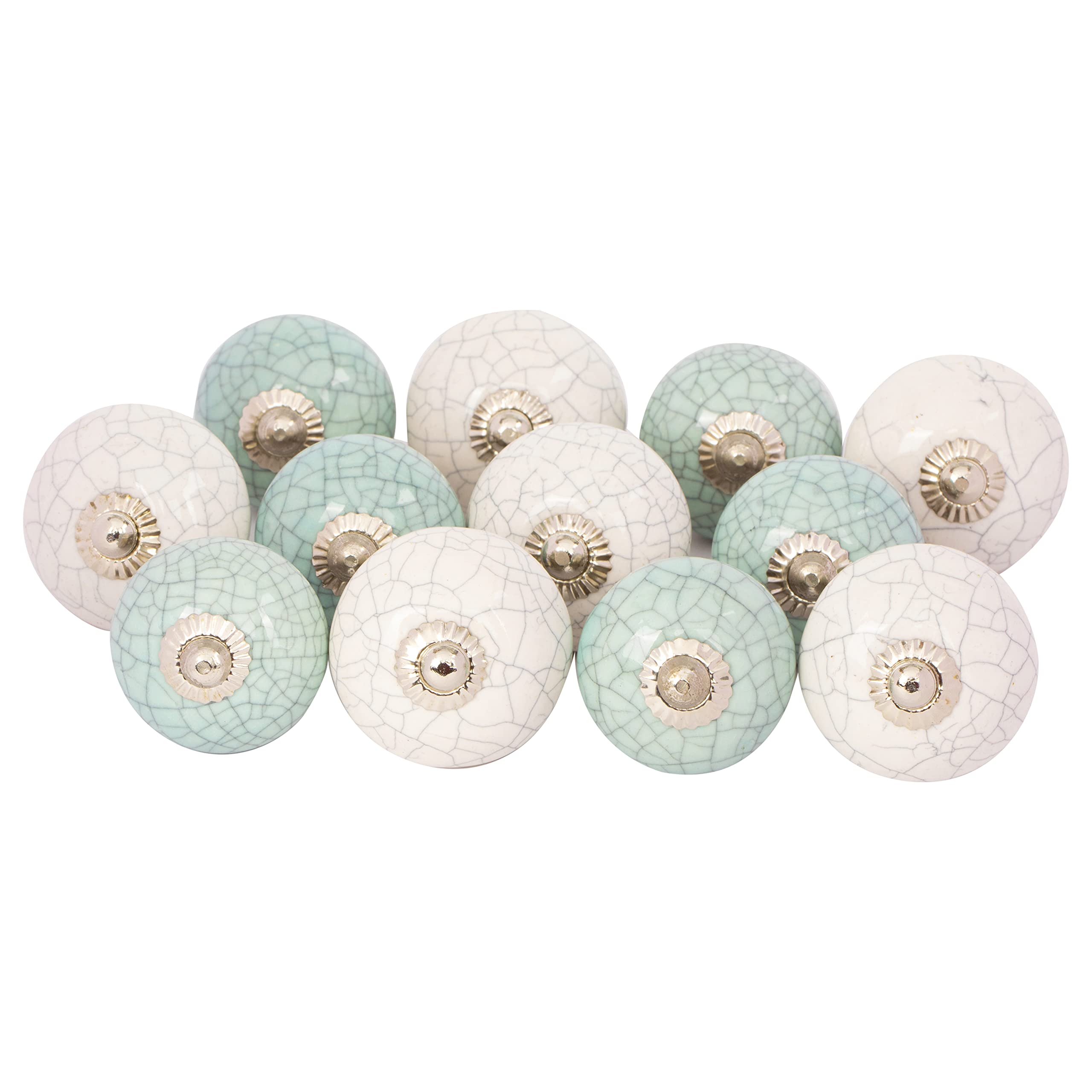 Shah Crafts. Green and White Premium Quality Assorted Designs Handmade Ceramic Door Knobs, Vintage, Shabby Chic, Interior Furniture, Cabinet Cupboard Wardrobe Drawers Pulls Handles (Pack of 20)