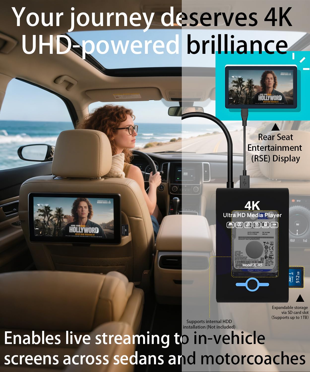 4K Ultra HD Media Player & HDD Enclosure 2-in-1 - Play H.265/HEVC H.264/AVC MP4 MKV Videos MP3 Music JPG Photos, 4K 60fps HDMI, Analog AV Etc,Supports 2