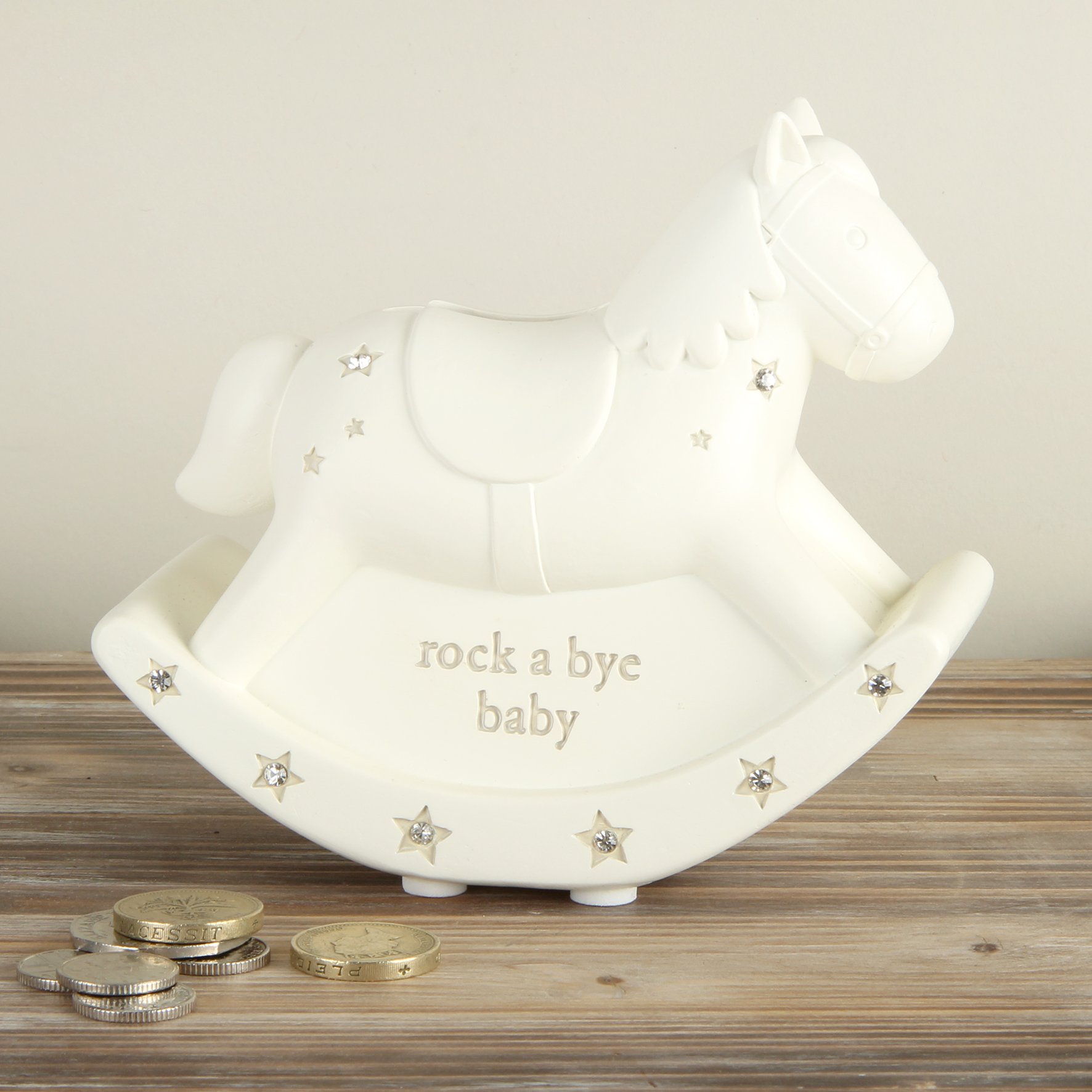 Bambino Rocking Horse Money Box with Diamante - New Baby Unisex