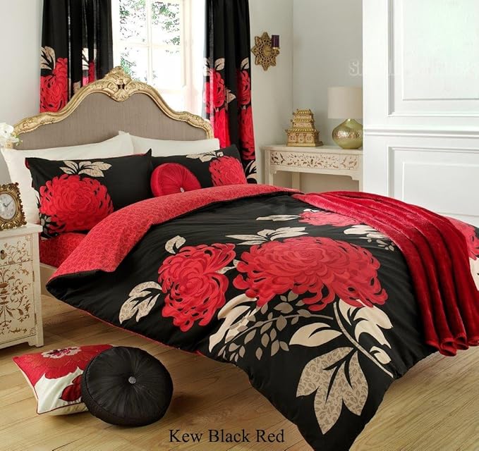 Hachette 3PC KEW BLACK & RED KING SIZE BEDDING BED DUVET COVER QUILT