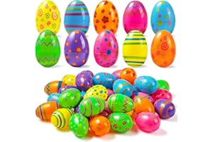 JOYIN 24PCS 2.3" Printed Eggs, Empty Plastic Eggs Fillable, Bright Plastic Eggs Bulks for Festival Hunt, Filling Treats, Bask