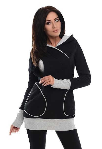 Purpless Damen 2in1 Umstandskleidung Stillkleidung Kapuzenpullover Umstands-Pullover mit Kapuze 9056