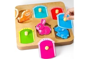 EDUJOY Wooden Peg Puzzles for Toddlers 1-3 : Animal Baby Puzzles 12-18 Months - Preschool Learning Activities - Toddler Toys Age 1-2 - Montessori Toys for 1 2 Year Old Boy Girl Christmas Birthday Gift