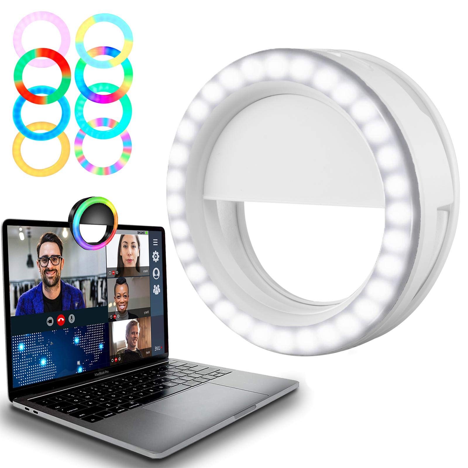 Selfie Ring Light Mini Circle Clip on RGB Lights for Phone, Laptop, Zoom, Video Conferencing, Rechargeable Small LED Ringlight for Webcam, Computer, Conference Lighting, Recording