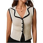 SOLY HUX Women's Sleeveless Knit Tank Tops Button Down Collared V Neck Summer Fitted Sweater Vest
