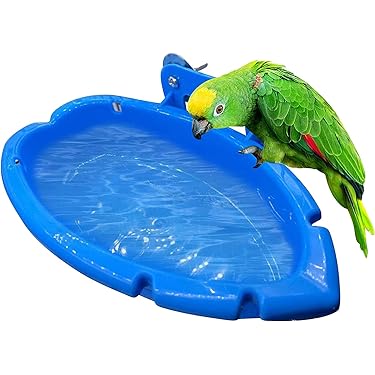 Bird Bath With Pet Small Medium Parrot Budgie Parakeet Cockatiel Conure Lovebird Finch Canary African Grey Cockatoo Cage Healthy Shower Bathing Tub Food Feeder Bowl (Blue