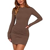 BTFBM Womens Spring Fashion 2026 Long Sleeve Boat Neck Mini Dress Slim Fit Party Club Short Tight Basic Bodycon Dresses