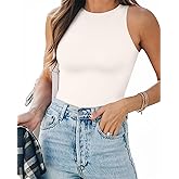 MANGOPOP Tank Top Body Suits Women Sexy Crew Neck Racerback Halter Ribbed Sleeveless Bodysuit for Women