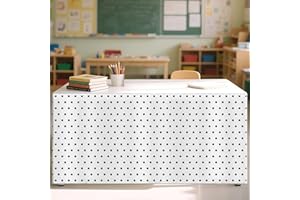 AKAIXI 9FT Black and White Table Skirt Polka Dots Teacher Desk Skirt Classroom Desk Skirts for Back to School Decor Classroom Table Skirts for Back to School Supplies Office Bookcase Cabinet Decorations