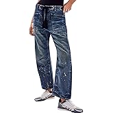 Barrel Jeans Women Trendy Low Rise Drawstring Baggy Jeans Vintage Pant Casual Wide Leg Horseshoe Demin with Pockets