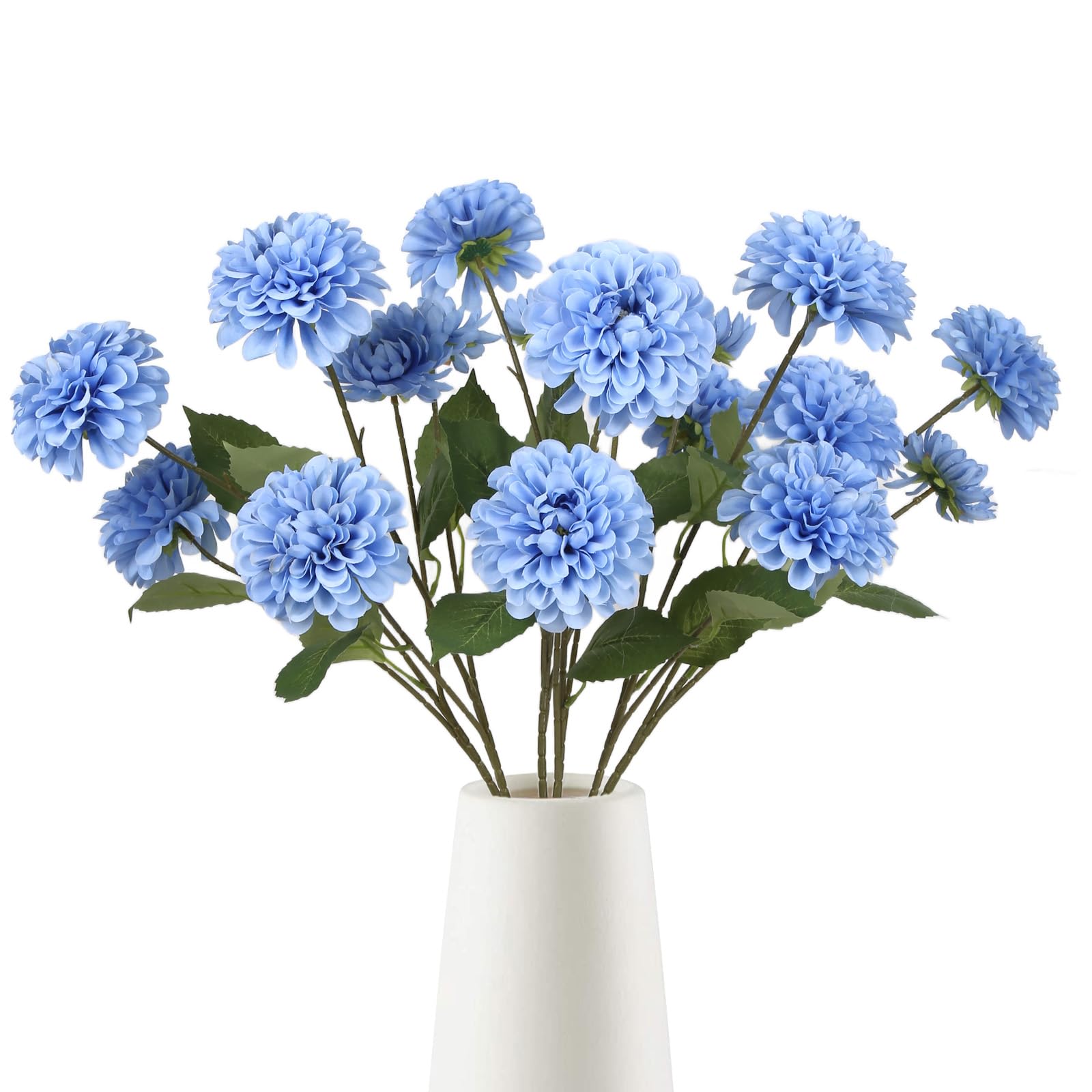 Photo 1 of Fqueelvys 6PCS Blue Dahlia Artificial Flowers with 3 Heads 29in Long Stem Faux Silk Flowers Fake Dahlia Bouquets for Wedding Home Table Centerpieces Party Decorations Floral Arrangements (Blue)