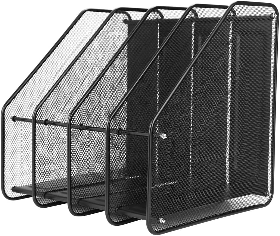 Metal Mesh Magazine Holder Detachable File Rack Holder 4 Compartments Desktop File Organiser Office Home School Desk Tidy Storage Organiser Sorter Bookshelf Document Rack Display and Storage Organiser - Image 3