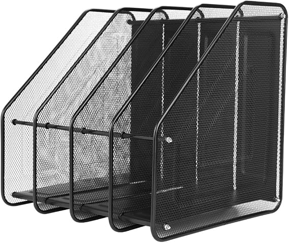 ITODA Organiseur Bureau Métal 3 Ou 4 Compartiments – Range-Documents A4, Magazines, Dossiers – Bureau Ordonné Et Design Noir