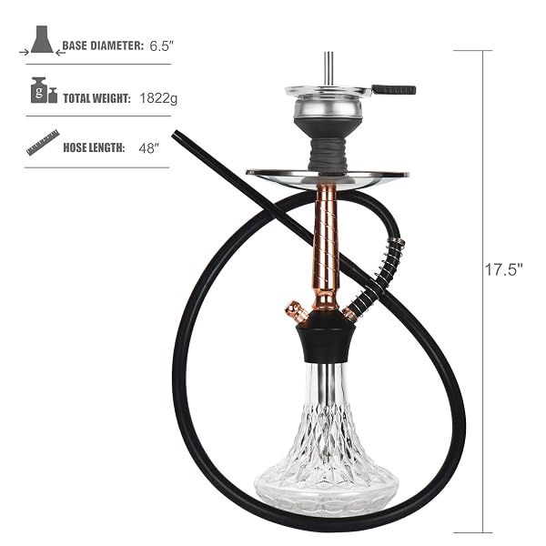 REANICE 17.5″ HOOKAH SET WITH 1 HOSE GLASS HOOKAH KIT WITH SHISHA ACCESSORIES (CLEAR) …