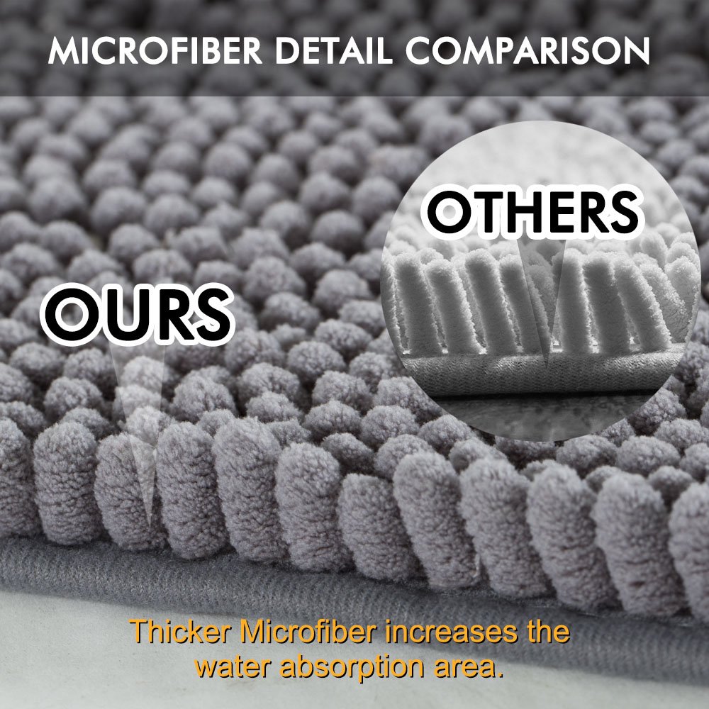 Cloud Mountain Non-Slip Microfiber Bath Rugs Chenille Floor Mat Ultra Soft Washable Bathroom Fast Water Absorbent Bedroom Area Rugs Gray