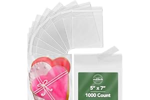Seal Fresh 5 x 7 Inch Cellophane Bags 1000 Pack — Clear Self-Sealing Resealable Treat Bags for Cookies, Candy, Pastries, Party Favors, Gift Packaging