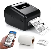 Bluetooth Thermal Shipping Label Printer with Built-in Label Bin, Wireless 4x6 Label Printer for iPhone, Android, Windows &amp; Mac, Includes 50 Labels, Works with USPS, UPS, Amazon, Etsy, Shopify, Black