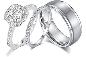 AHLOE JEWELRY CEJUG 18k Gold Wedding Ring Sets for Him and Her Womens Mens Titanium Stainless Steel Rings Bands 1.5Ct Cz White Couple Rings