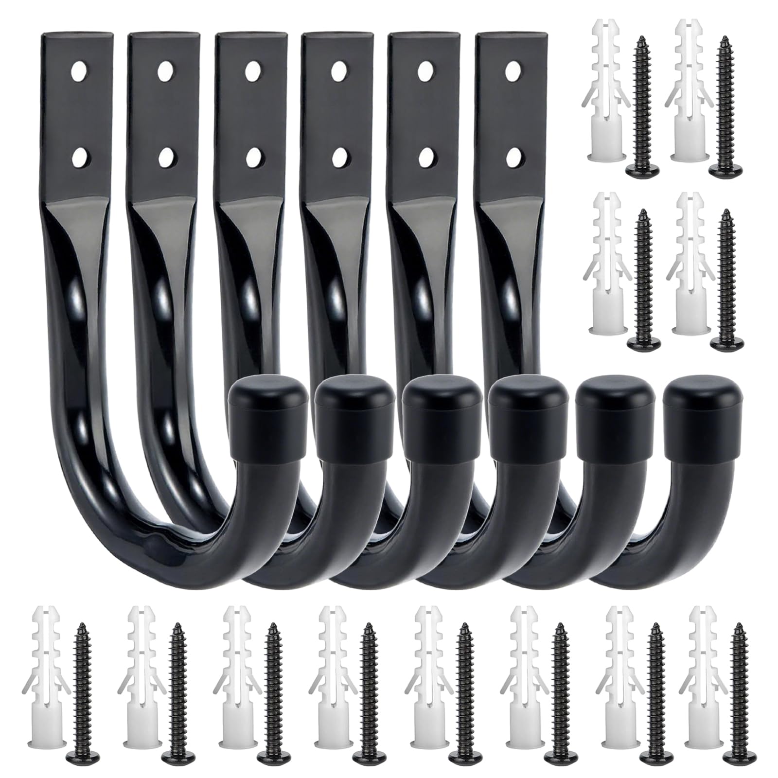 DDUP Garage Hooks, 6 Pcs Garage Storage Heavy Duty J Hooks,Ladder Storage for Hanging, Wall Mounted Hanger Brackets forWall Bike Chair Garden Hose Garden Tool (Black)