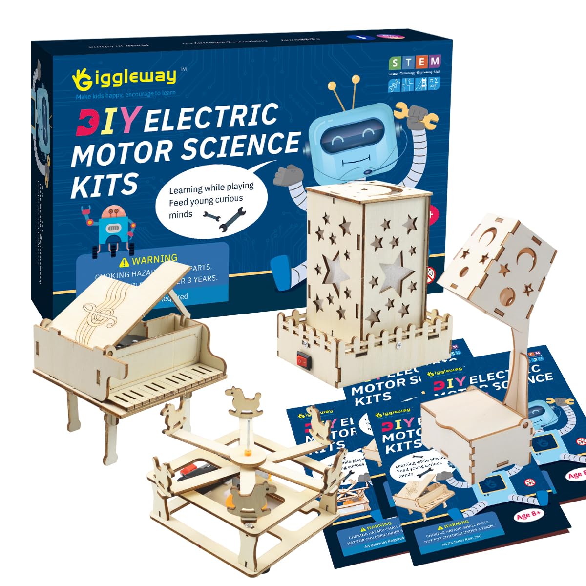 Giggleway DIY Wood Craft Building Kits, Electric Motor Woodworking Project Science Kits for Kids, Hands on STEM Learning Project Kits, 3D Puzzles Educational and Learning Craft Toys for Boys & Girls