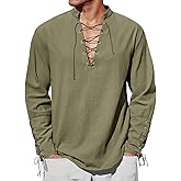Runcati Mens Medieval Pirate Shirt Steampunk Renaissance Viking Retro Long Sleeve Lace Up Mercenary Halloween Costume Tops