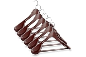 Casafield - 6 Cherry Wide Shoulder Wooden Suit Hangers - Premium Lotus Wood, Non-Slip Pant Bar & Chrome Swivel Hook for Dress Clothes, Coats, Jackets, Pants, Shirts, Skirts
