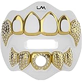 Loudmouth Football Mouth Guard - 3D Chrome Grillz Football Mouthpiece, Fits Adult & Youth, Mouth Guard Accessories (3D Grillz Bling - Chrome White/Gold)