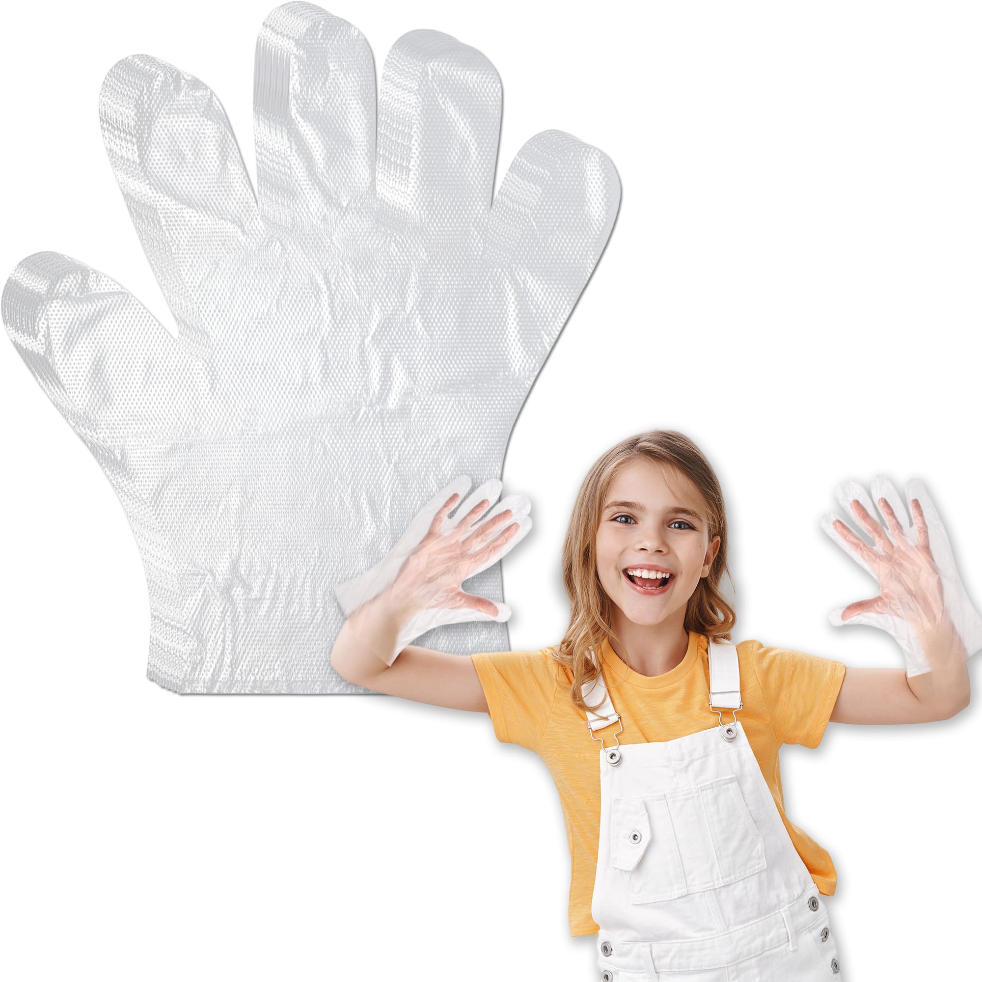 Photo 1 of SADIKALO Kids Disposable Gloves - 100 Pcs Small Plastic PE Clear Durable Work for Cleaning Cooking Garden Craft, for 3-12 Years