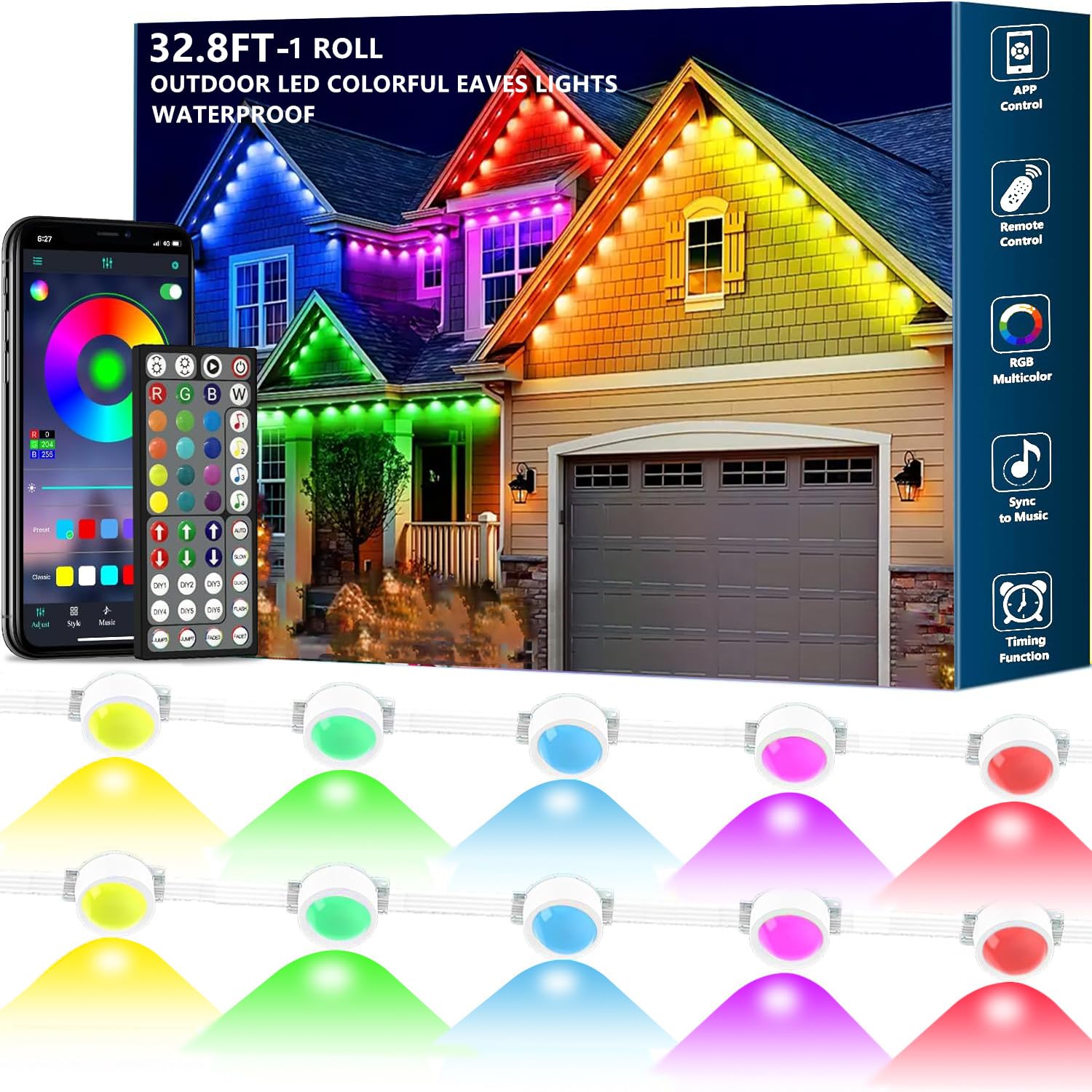 Sxlofty 32.8FT Permanent Outdoor RGB Lights,IP67