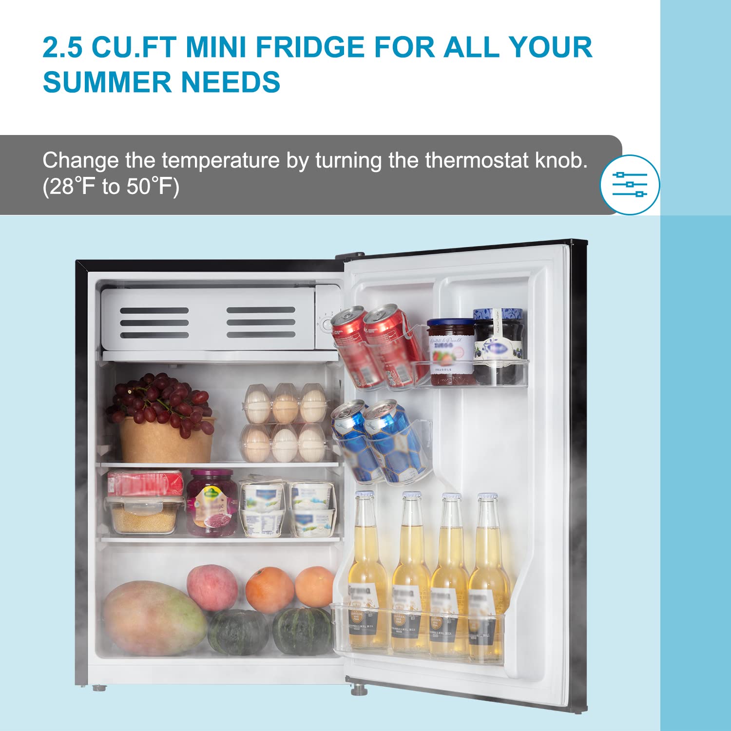 Frestec 2.5 CU' Mini Fridge,Compact Refrigerator,Small Refrigerator with Freezer, Black (FR 250 BK)