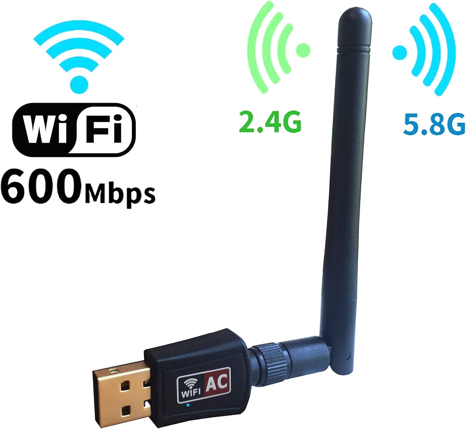 600Mbps Dual Band (2.4Ghz/5.8Ghz) Wireless USB Wifi Adapter for Laptop and Desktop(802.11N/G/B/AC Antenna Network Lan Card for Windows XP/Vista/7/8/10,Mac OS,Linux)
