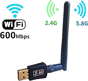 600Mbps Dual Band (2.4Ghz/5.8Ghz) Wireless USB Wifi Adapter for Laptop and Desktop(802.11N/G/B/AC Antenna Network Lan Card for Windows XP/Vista/7/8/10,Mac OS,Linux)