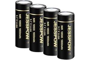 JESSPOW 18500 Rechargeable Batteries with Flat Top, IMR 18500 Rechargeable Li-ion Battery 1600mAh 3.7V for Flashlight, Solar Garden Light (4 Pack)