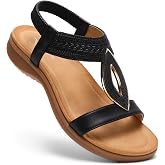 Littleplum Womens Bohemian Flat Sandals Comfortable Elastic Ankle Strap &amp; Non Slip Walking Shoes With Arch Support For Summer Casual Vacation